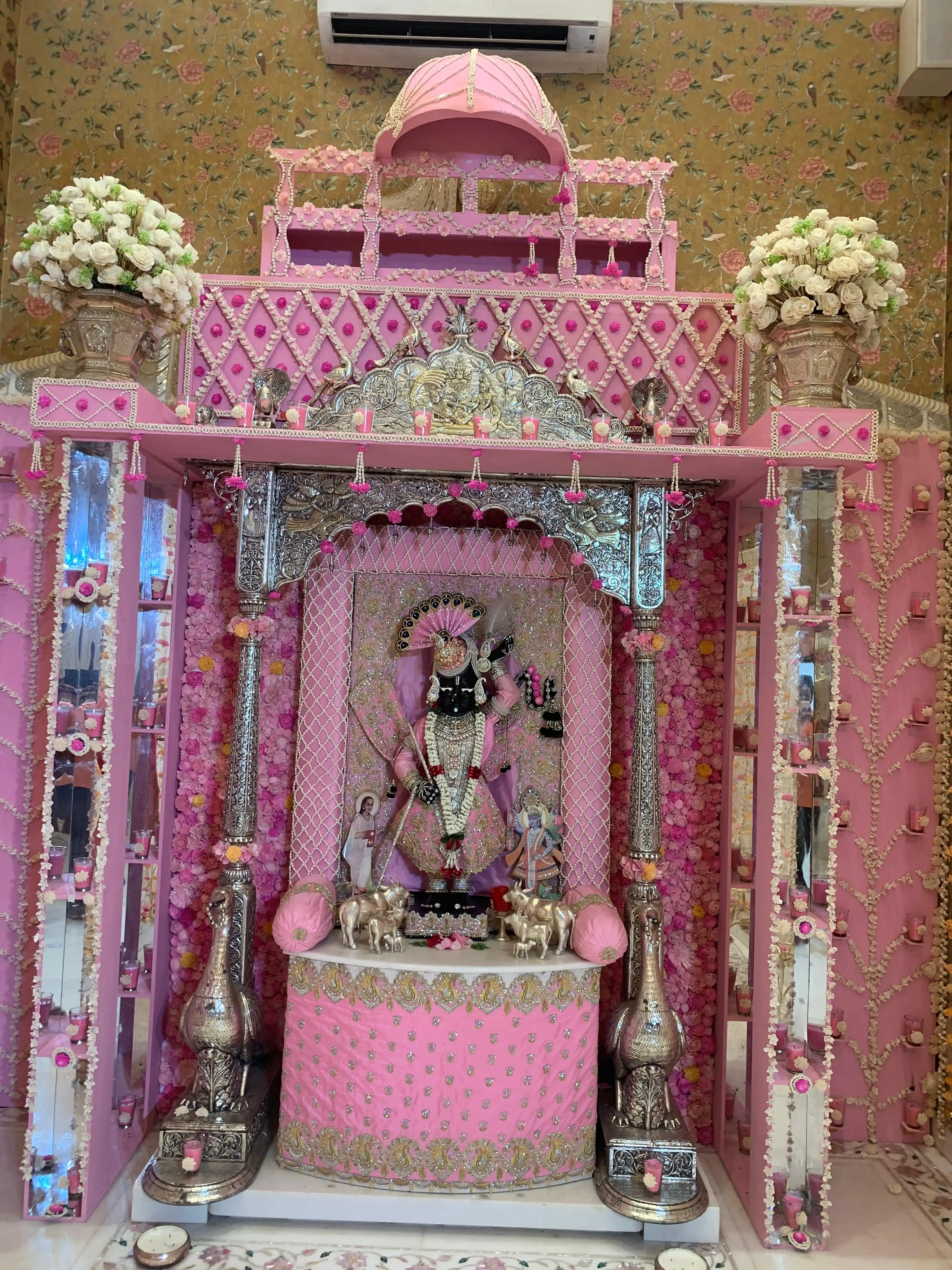 Floral backdrop with diyas